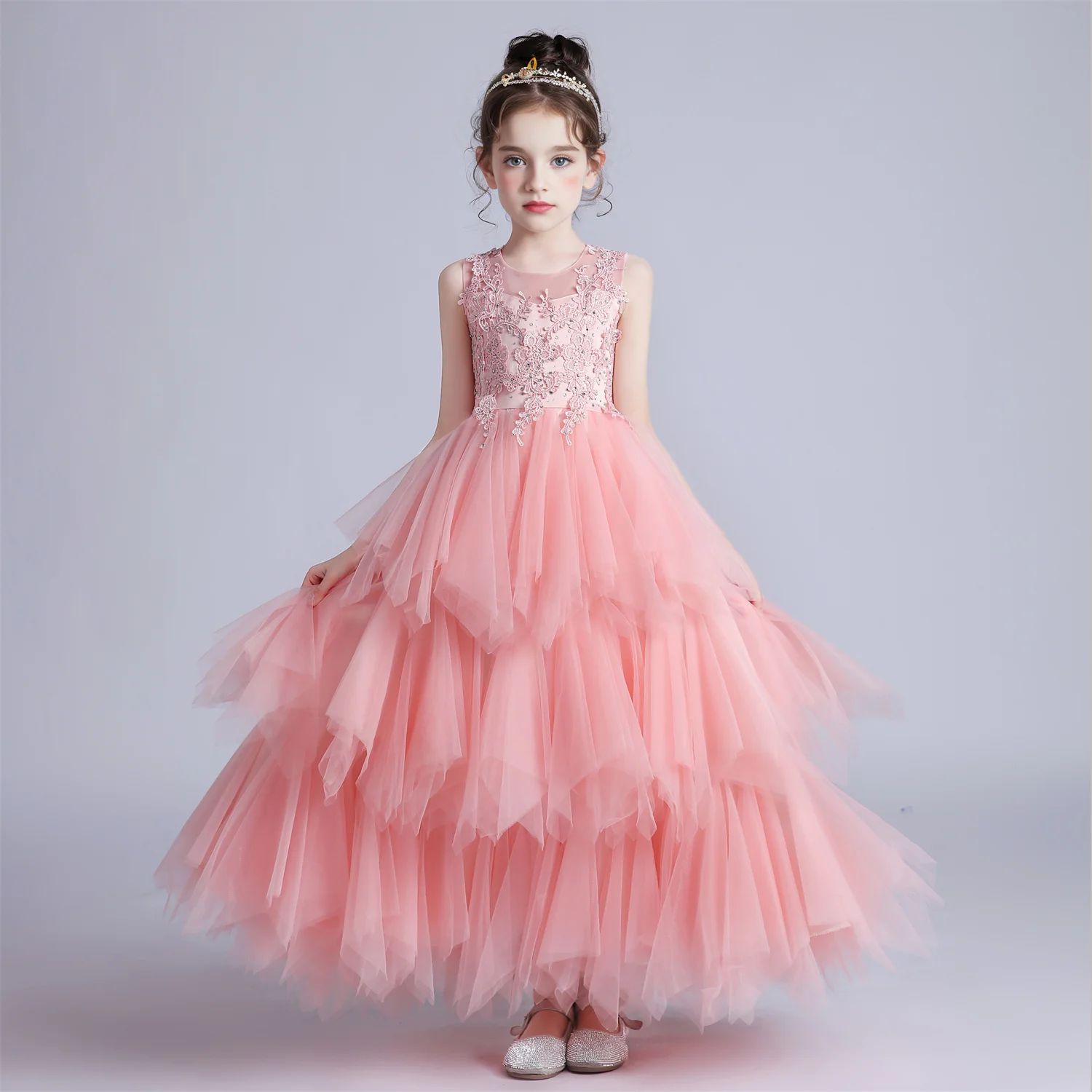 Girls' Costume Party Christmas Long Dresses For Formal Wedding Elegant Ball Gown 4-12 Years Children Pink Dress Clothes