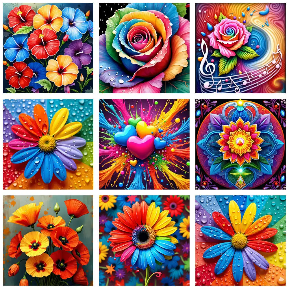 5D DIY Diamond Painting Colorful Hibiscus Floral Full Round 