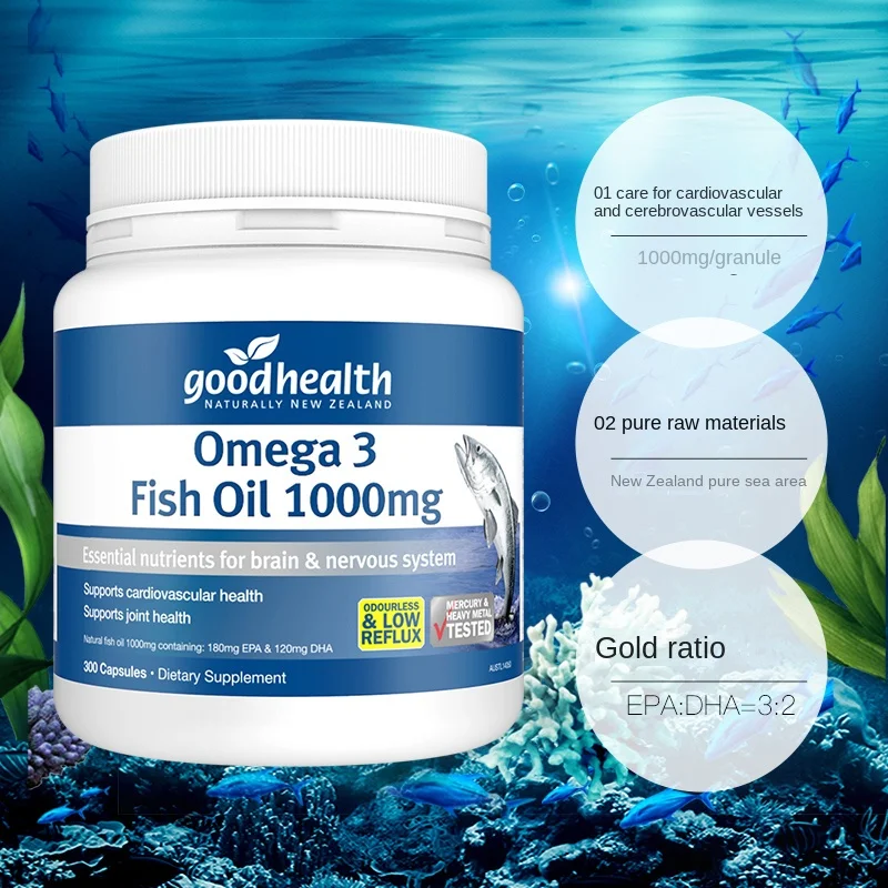 

300 Pills Healthy Deep Sea Fish Oil Capsule Omega 3 No fishy smell 1000mg for the middle-aged and elderly