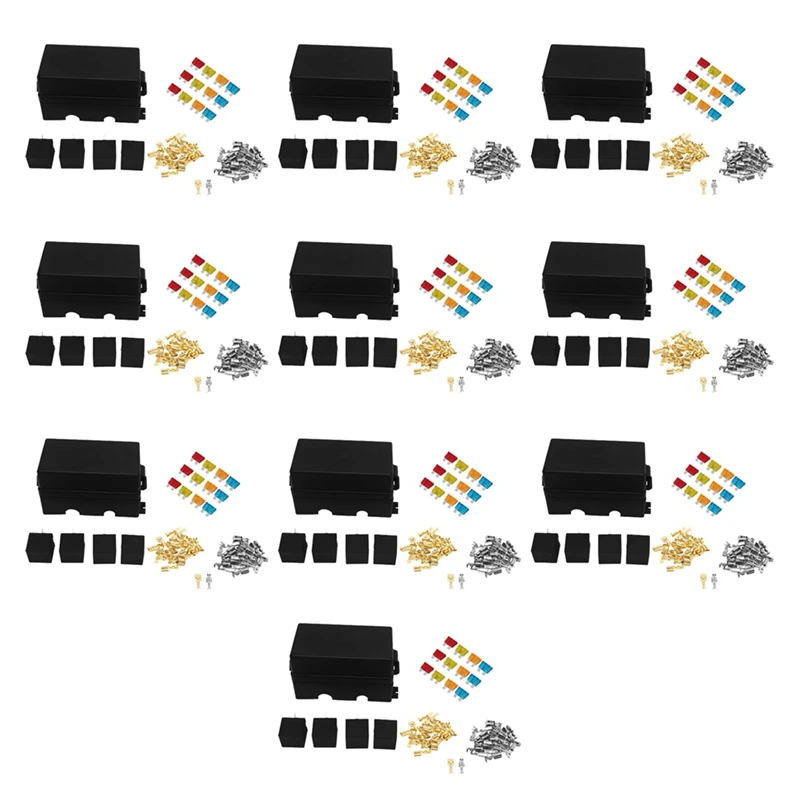 10X 12 Way Blade Fuse Holder Box With Spade Terminals And Fuse 40PCS 4Pin 12V 80A Relays For Car Truck Trailer And Boat