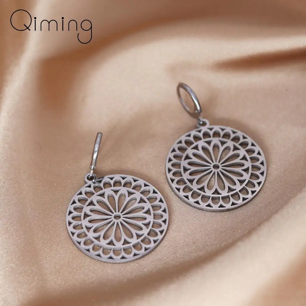 Mandala Flower Of Life Hoop Earrings For Women Bohemia Jewelry Ethnic Earrings Gift