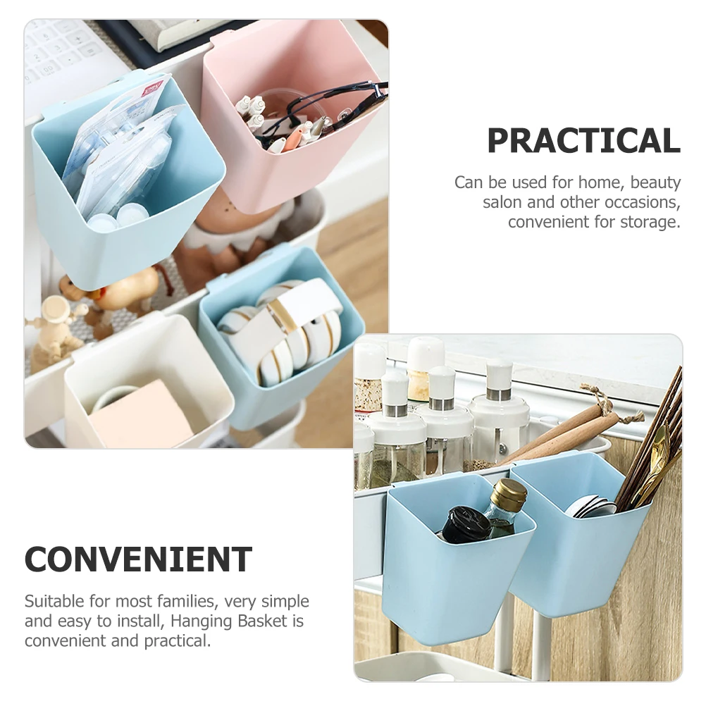 

4pcs Hanging Baskets Home Storage Small Cup Holder Rolling Cart Accessories PP Containers Multi-functional Waste Basket Pink