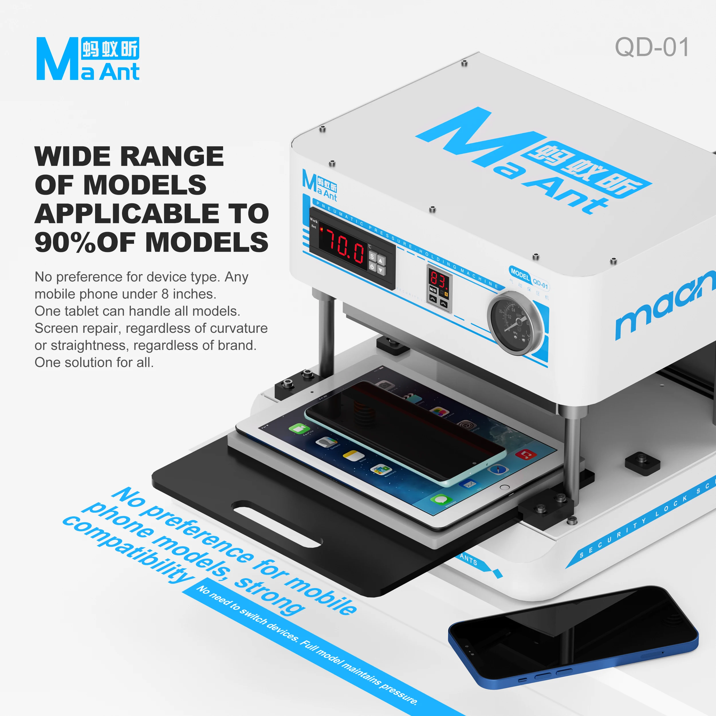 MAANT QD-01 Pneumatic Pressure-Holding Fixture Pressure Maintenance for Screens / Backcovers of 8-inch/Smaller Mobile Devices
