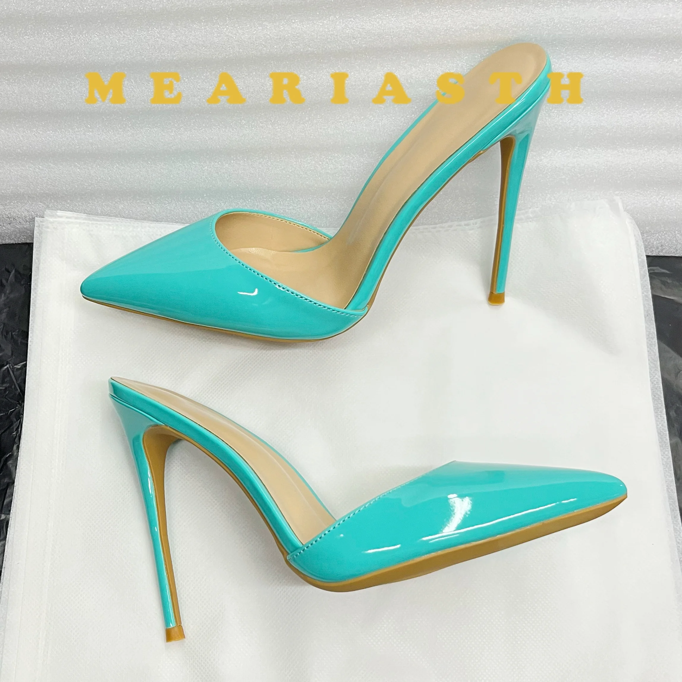 

Sexy Women's Sandals Summer leather Shoes 10cm High Heels Mule Slippers Women Pointed Toe Slides Stiletto SM Crossdress Shoes