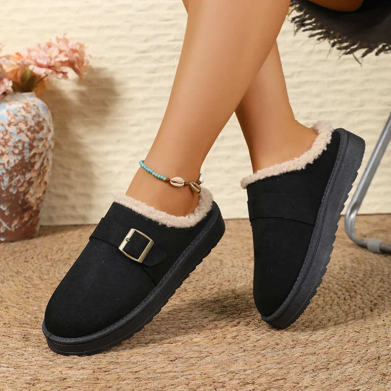 2026 Winter New Snow Boots for Women  Cashmere Warm Thick Soles Without Heel- Half Slipper Cotton Shoes for Women Big Size 36-43 view 5