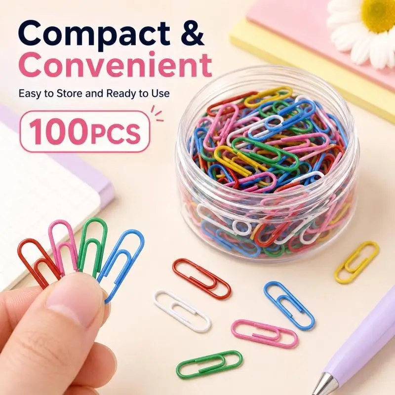 100PCS Mini Paper Clips, Smooth Coated Metal, Multicolor 28mm, Easy Organizing for Office School Notes