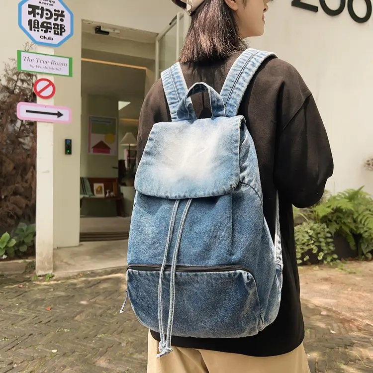 

Vintage Denim Backpack for Men and Women with Large Capacity Travel School Bag