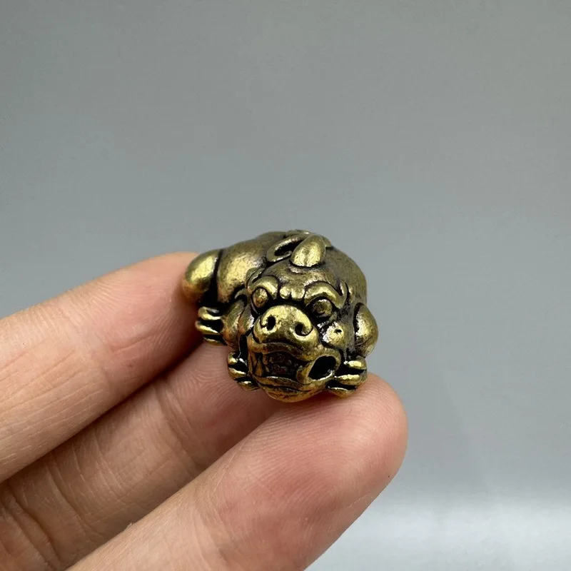 Antique Collectible Bronze Keychain Pendant Vintage Brass Pixiu Craft