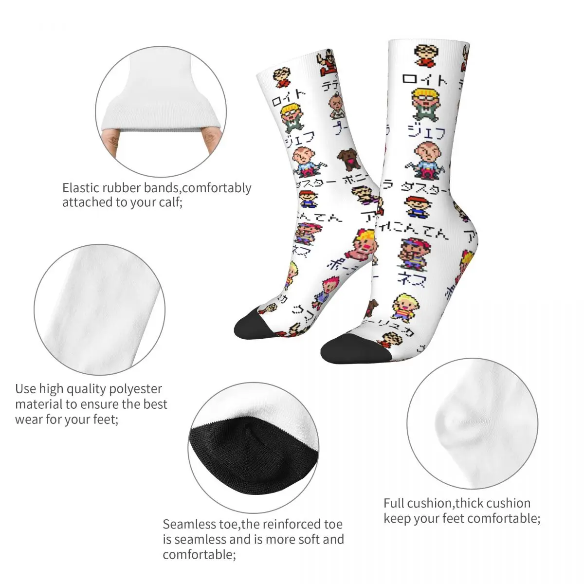 Fashion Mother EarthBound Protagonist Sports Socks RPG Ness Lucas Giygas Video Game Polyester Long Socks for Unisex