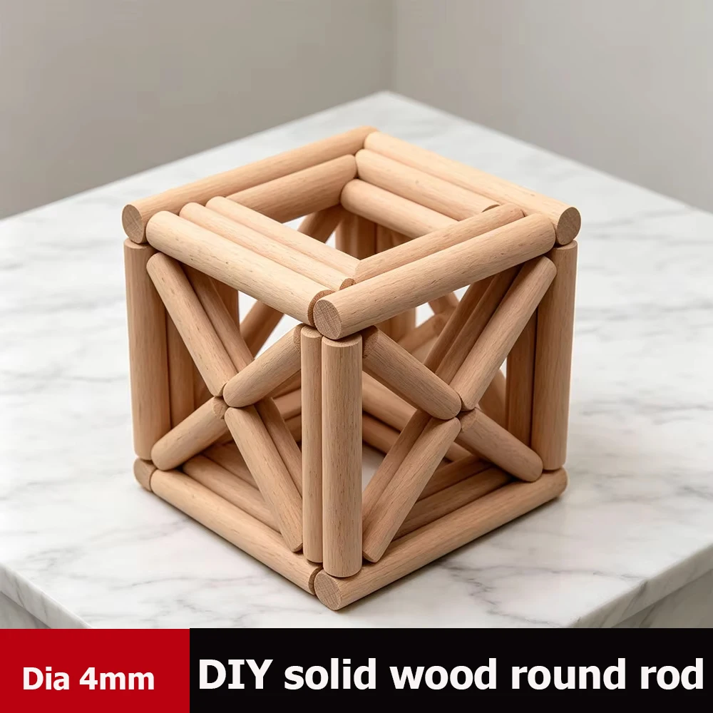 100-200Pcs  Dia4mm Solid Round Wood Length 50mm-400mm DIY Construction Material Building Model Fine Wooden Strips