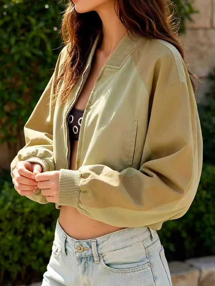SLTNX Fashion Women's  Washed Bomber Jackets Loose Stand Collar Zipper Full Sleeve Female Coats 2026 Lady Street Outwear