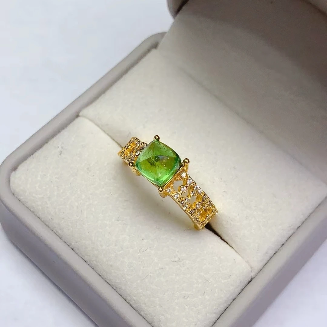 KJJEAXCMY High quality Simple Natural Tsavorite Ring S925  Silver Inlaid Elegant Simple Palace High-End Design Women's Jewelry