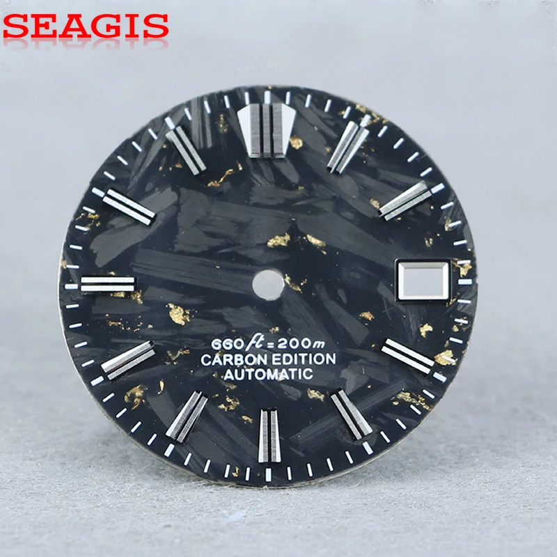 SEAGIS Carbon Fiber Matt Black 28.5mm Dial NH35 Movement No Lume No Logo Custom GS Mod Watch Face
