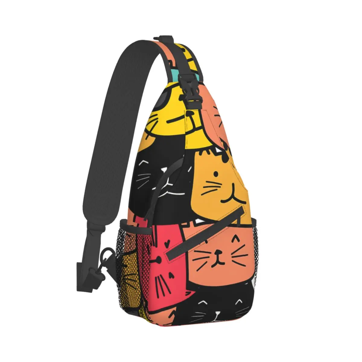 Crossbody Tas Sport Kleurrijke Cartoon Katten Naadloze Patroon Borst Zak Unisex Vrouwen Man Mode Schouder Rugzakken Reizen