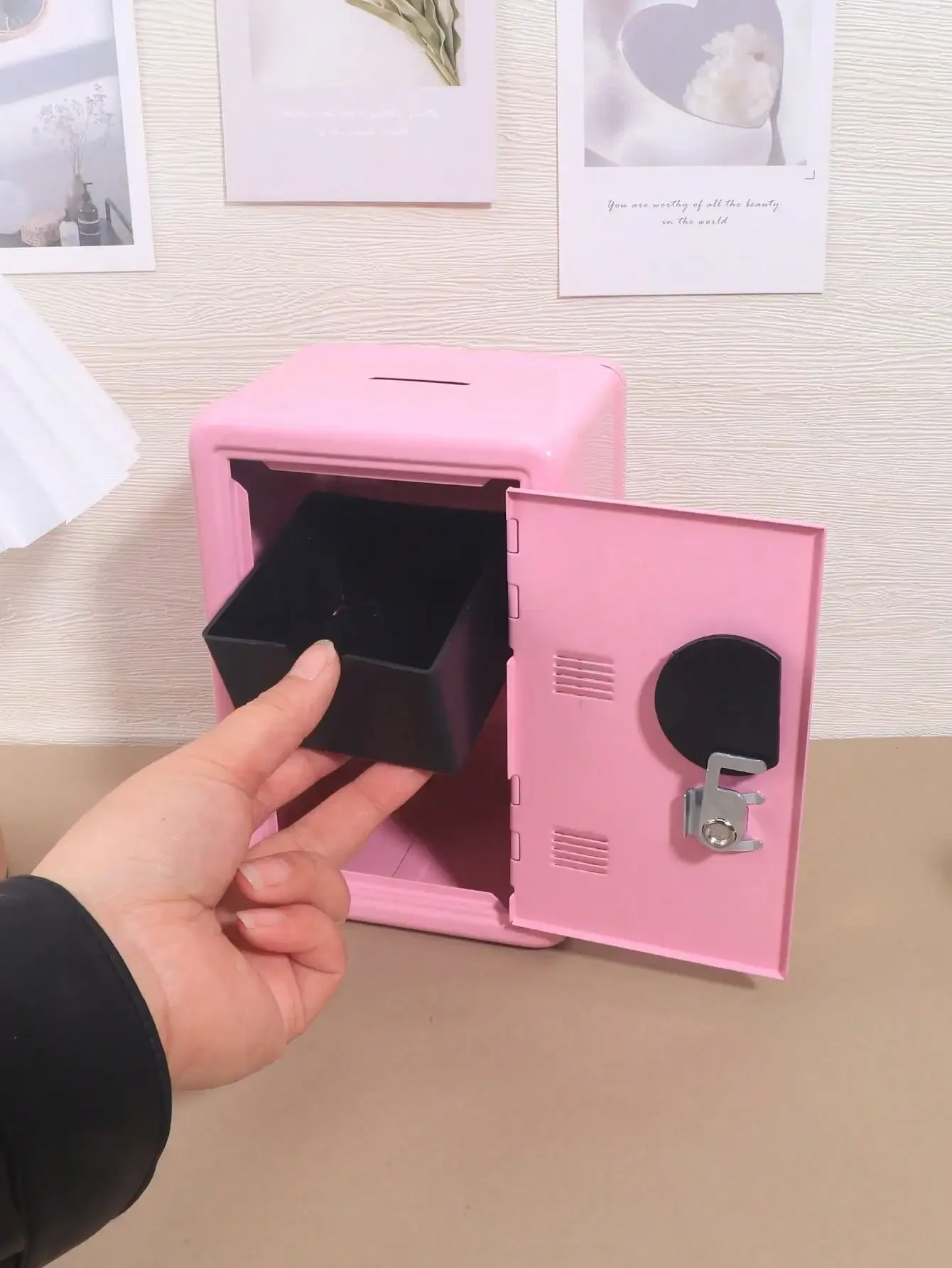 Locking Piggy Bank - Dual Combo & Key Lock Mini Safe, Personal Small Storage Box For Coins, Cash, Jewelry Collection