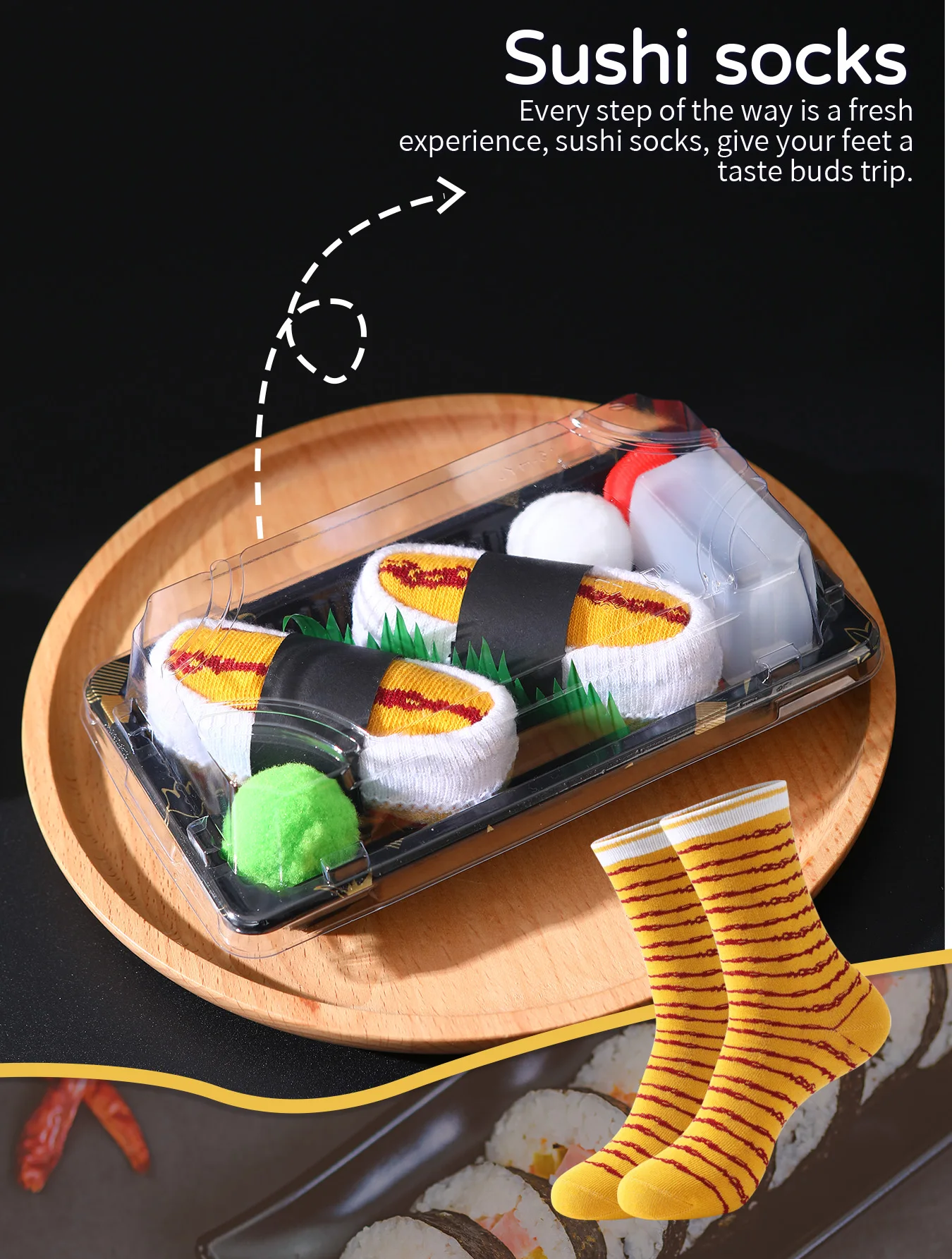 1 pair of novel and interesting salmon sushi socks gift box Christmas season style