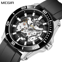 MEGIR Automatic Movement Men Watch Skeleton Dial 5ATM Waterproof Luxury Mechanical Watches Sapphire Steel Case Wristwatch Clock