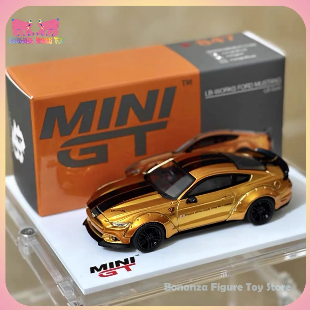 สินค้าใหม่ในสต็อก รถโมเดลขนาด 1/64 มินิ GT ฟอร์ด มัสแตง LB โกลด์ LBWK MGT00847 รถโมเดลโลหะผสม ของสะสมตกแต่งห้อง ของขวัญวันเกิด ของเล่น