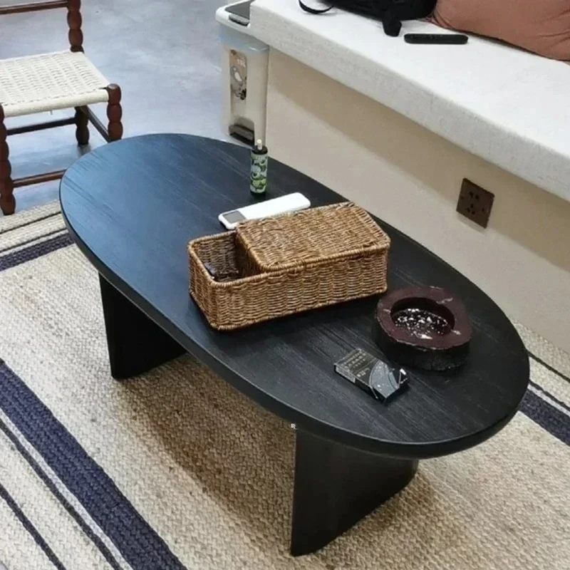 & Modern Solid Wood Black Coffee Table for Living Room Furniture Nordic Minimalist Coffee Tables Upscale Creative Oval Tables Q