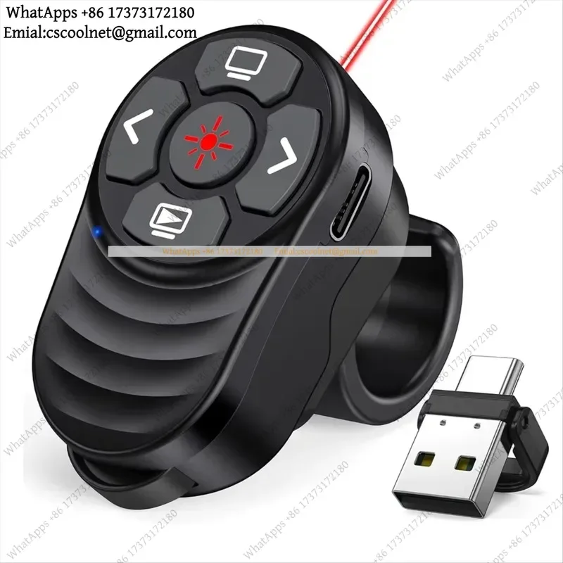 JS02 Rechargeable USB Type-C Wireless Presentation Clicker Finger Ring PowerPoint Presenter with Light Pointer