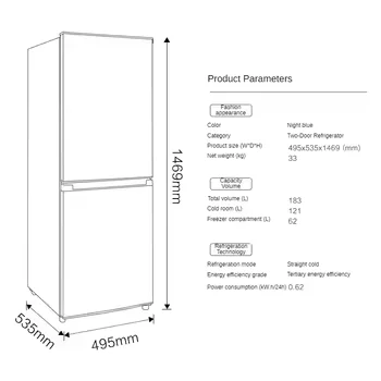 Hot Sales Minimalism Direct Cooling Home Double Door Refrigerator Fridge Freezer for Families
