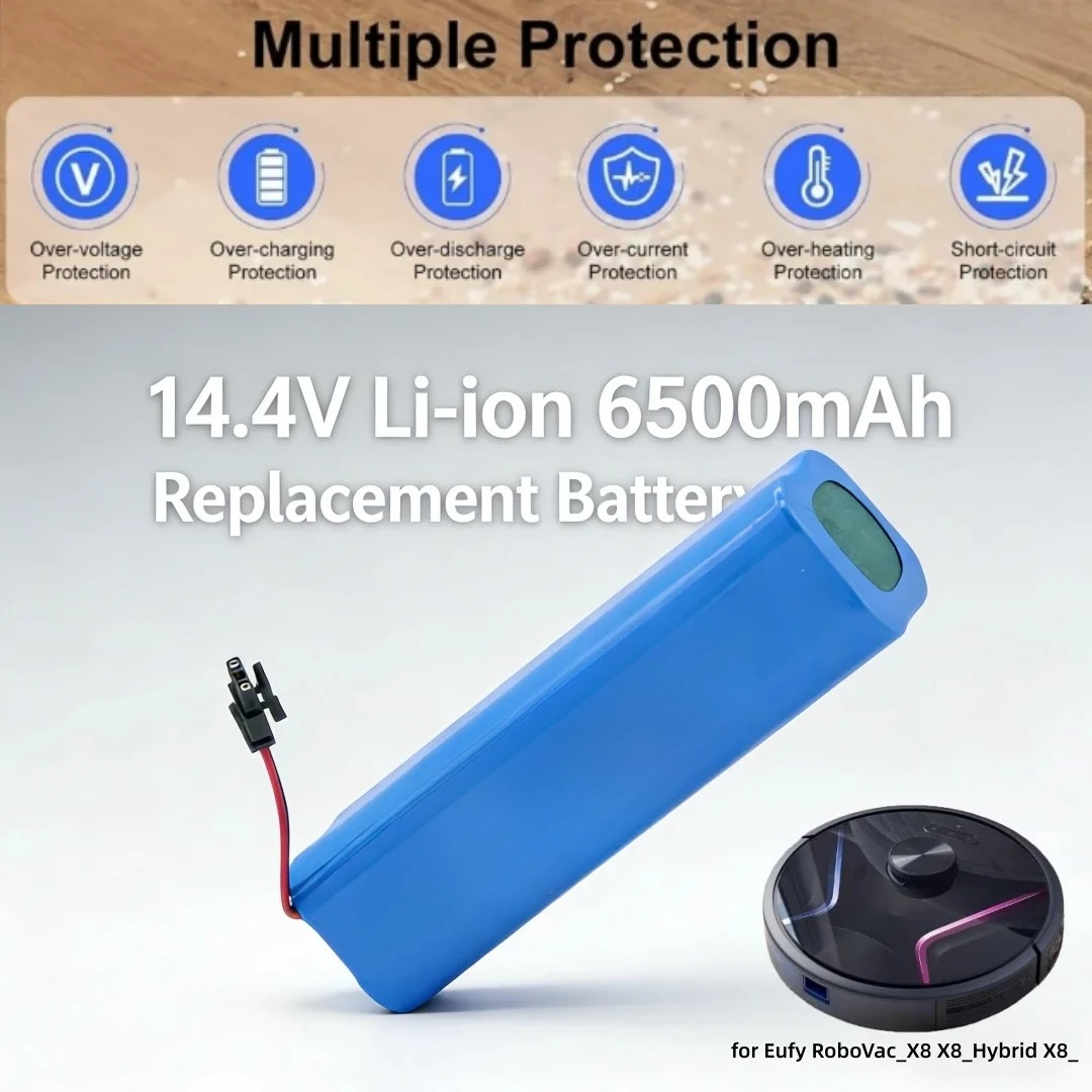 For Eufy X8 Hybrid X8 White X8 Pro SES Replacement Battery 14.4V 6500mAh /9800mAh 8-Cell, Li-ion Power Pack with Safety BMS