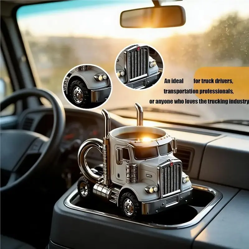 AT21-3D Semi-Truck Shaped Coffee Mug - 11Oz Handcrafted 18-Wheeler Cup, Unique Birthday Or Retirement Gift C