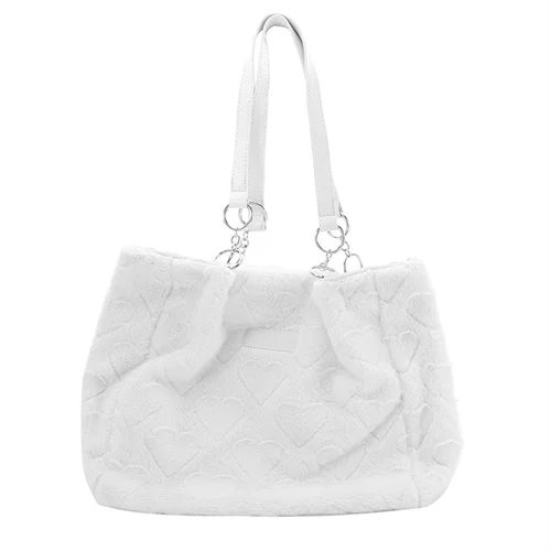 Imagen 2 del producto Bolso de hombro de gran capacidad para ir al trabajo de felpa para mujer, bolsos de mano de Color sólido dulce a la moda, bonitos bolsos para axila con corazón peludo