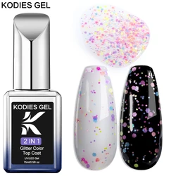 KODIES GEL Confetti Top Coat No Wipe UV Gel Nail Polish 2 IN 1 Semi Permanent Summer Rainbow Manicure Gel Varnish Finish Gellak