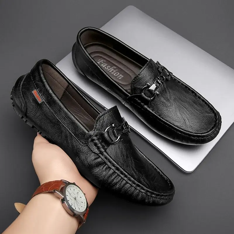 Moccasin Loafers Man Casual Shoe Square Toe Flat Leather Shoes For Men Soft Velvet Fashion 2024 2024 New Arrivals Cowhide