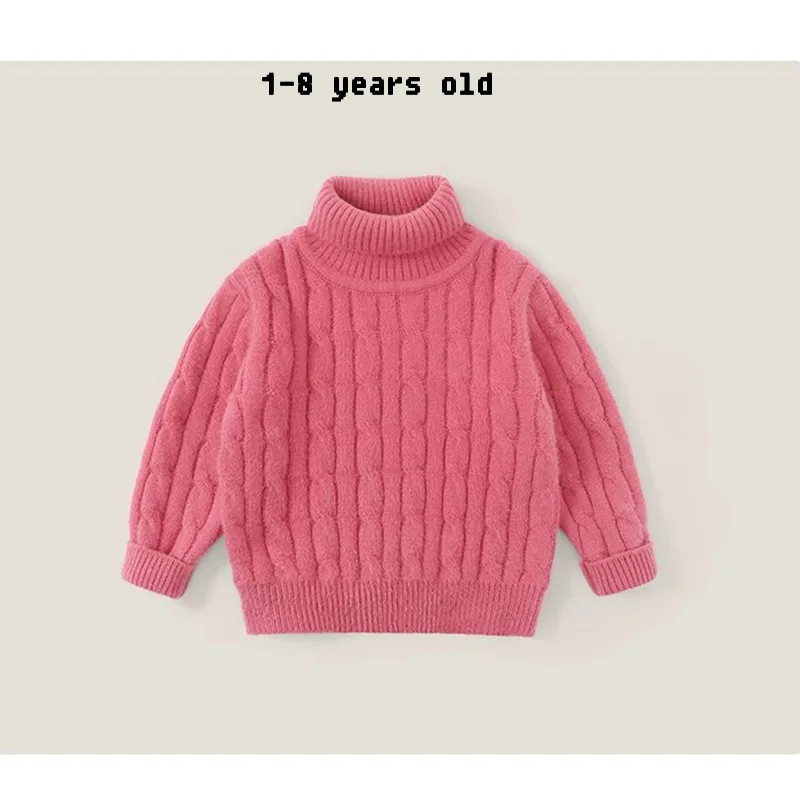 Girl's Sweater Autumn and Winter Clothing2024New Western Style Children's Thickened Turtleneck Shirt Baby Knitted Bottoming Shir