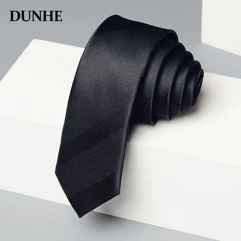 

High Quality Black Striped Tie For Men's Casual Shirt Accessories College Style Narrow Version 5cm Solid Color Hand Tied Necktie