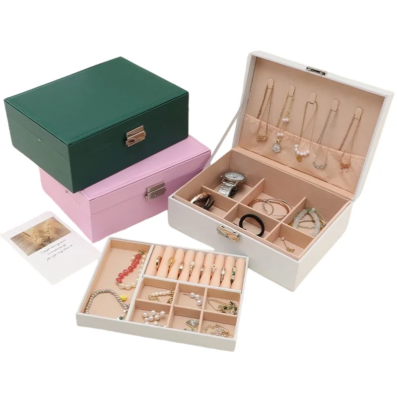 VANSIHO Large Capacity Eco-Friendly PU Leather Double-Layer Jewelry Box And Portable Storage Box For Women's Makeup Accessories