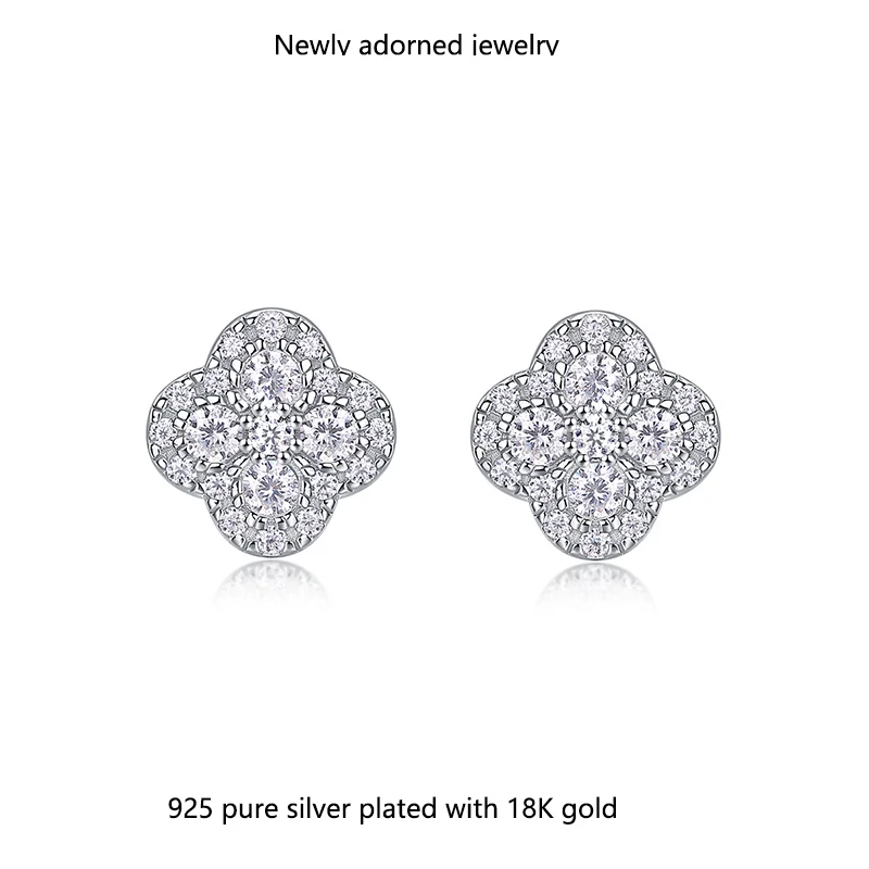 

Cross-border luxury fashion best-selling new style flower S925 silver Moissanite stud earrings high-end jewelry accessories for