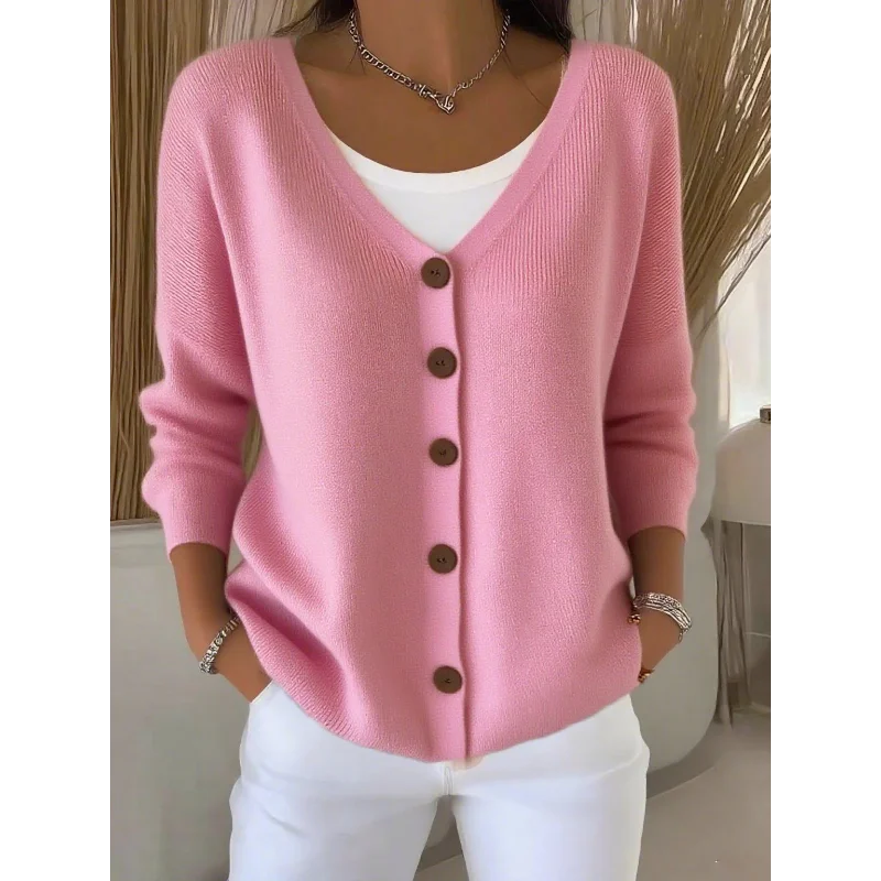 

Women's Solid Color Knitted Button Sweater Cardigan Loose Casual Top