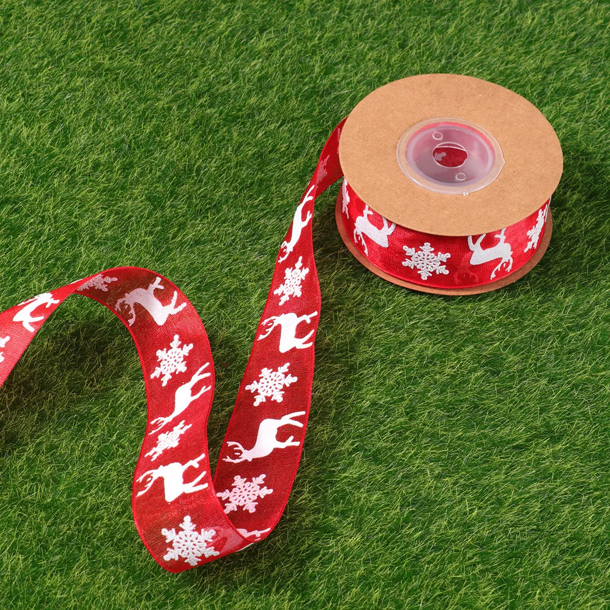 

1Pcs Red Christmas Organza Ribbon Printed Snowflake Elk Pattern Wear Resistant Gift Packaging Ribbon DIY Crafts Hair Bows Tree