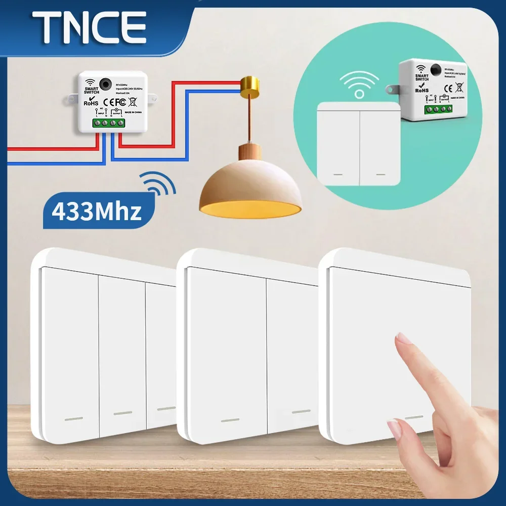 TNCE RF433 Relay Interruptor Mini Remote Control 433Mhz Wireless Wall Switch 1/2/3 Gang Wall Panel Switch Led Lamp Fan Smart