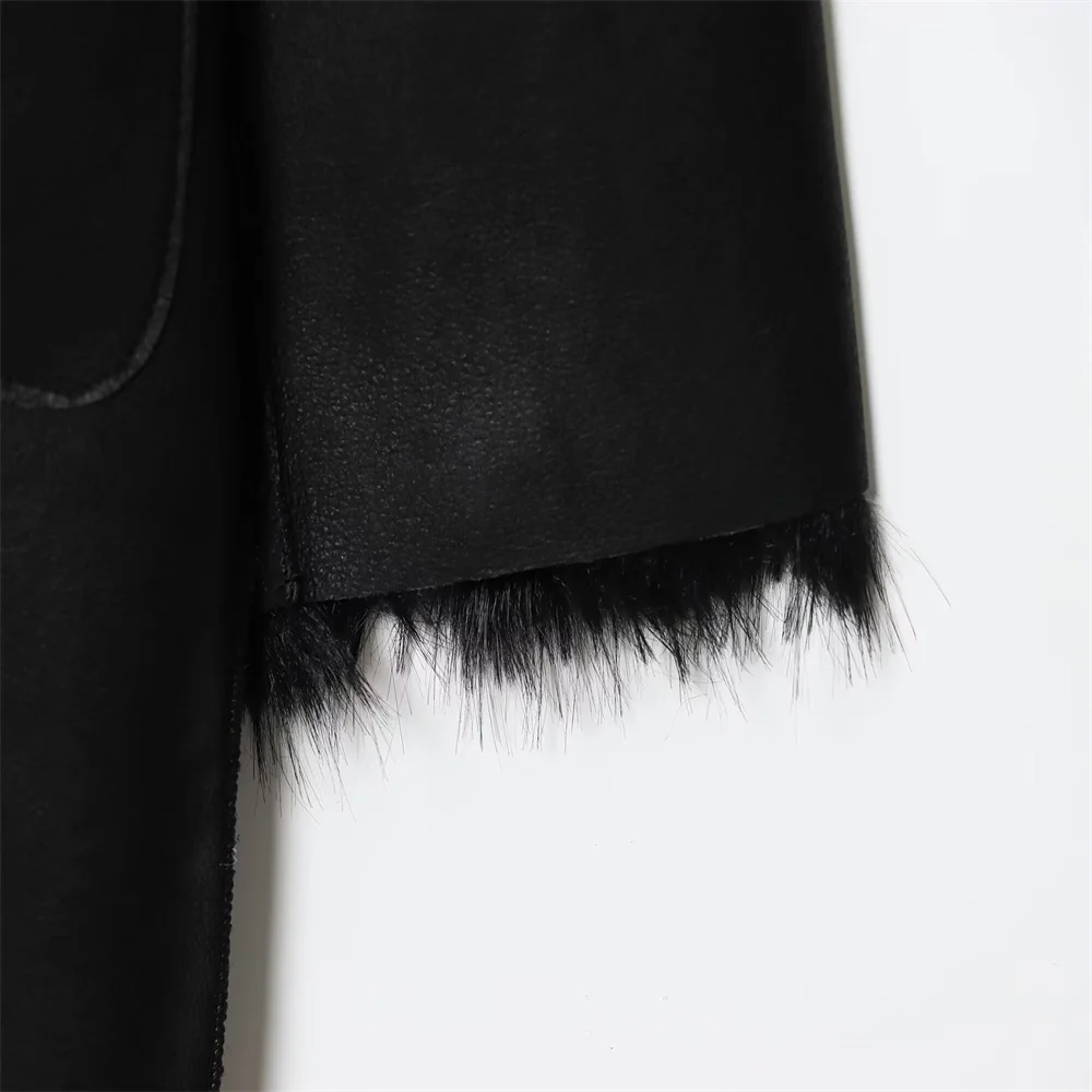 الخريف والشتاء الملابس النسائية الجديدة عكسها من جلد الغزال المرقعة فو الفراء تأثير معطف سترة