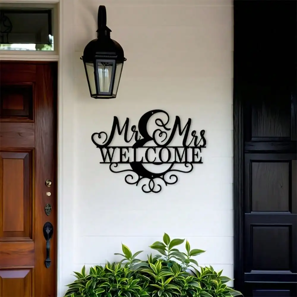 CIFBUY Iron Wall Art Mr Mrs Welcome Sign Elegant Black Scroll Metal Porch Entry Decor Housewarming Gift