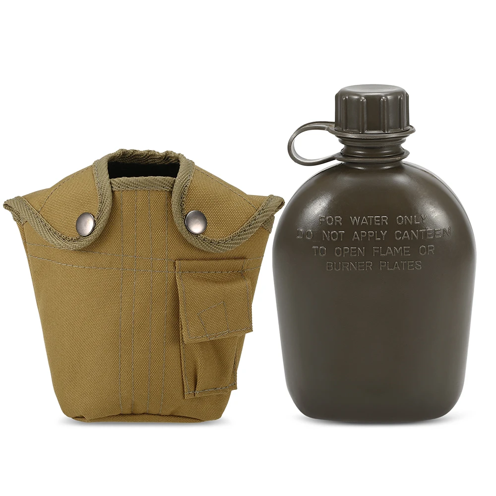 1L Outdoor Military Canteen Bottle Camping Hiking Backpacking Survival Water Bottle Kettle with Cover Camping Equipment