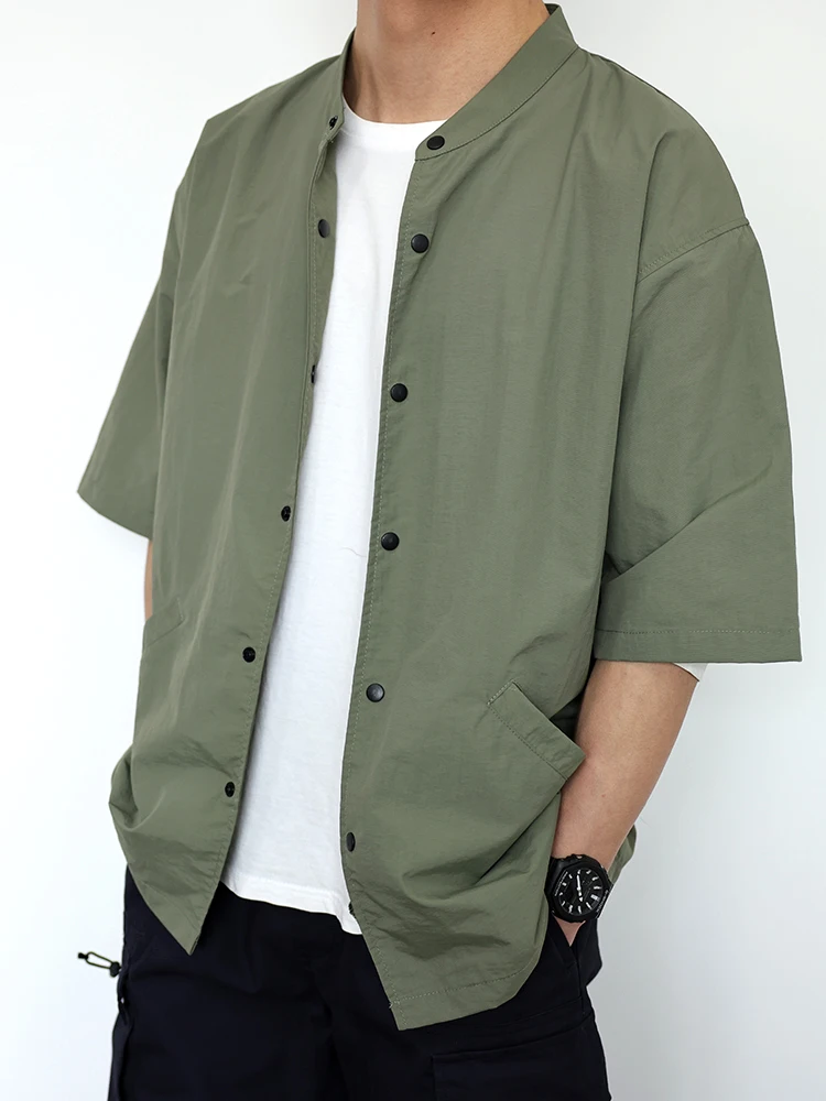 

New Chinese Sle Summer Breathable Qui Dry Loose Fit irt ort Sve Stand Collar Workwear Air Conditioning Top T-irt