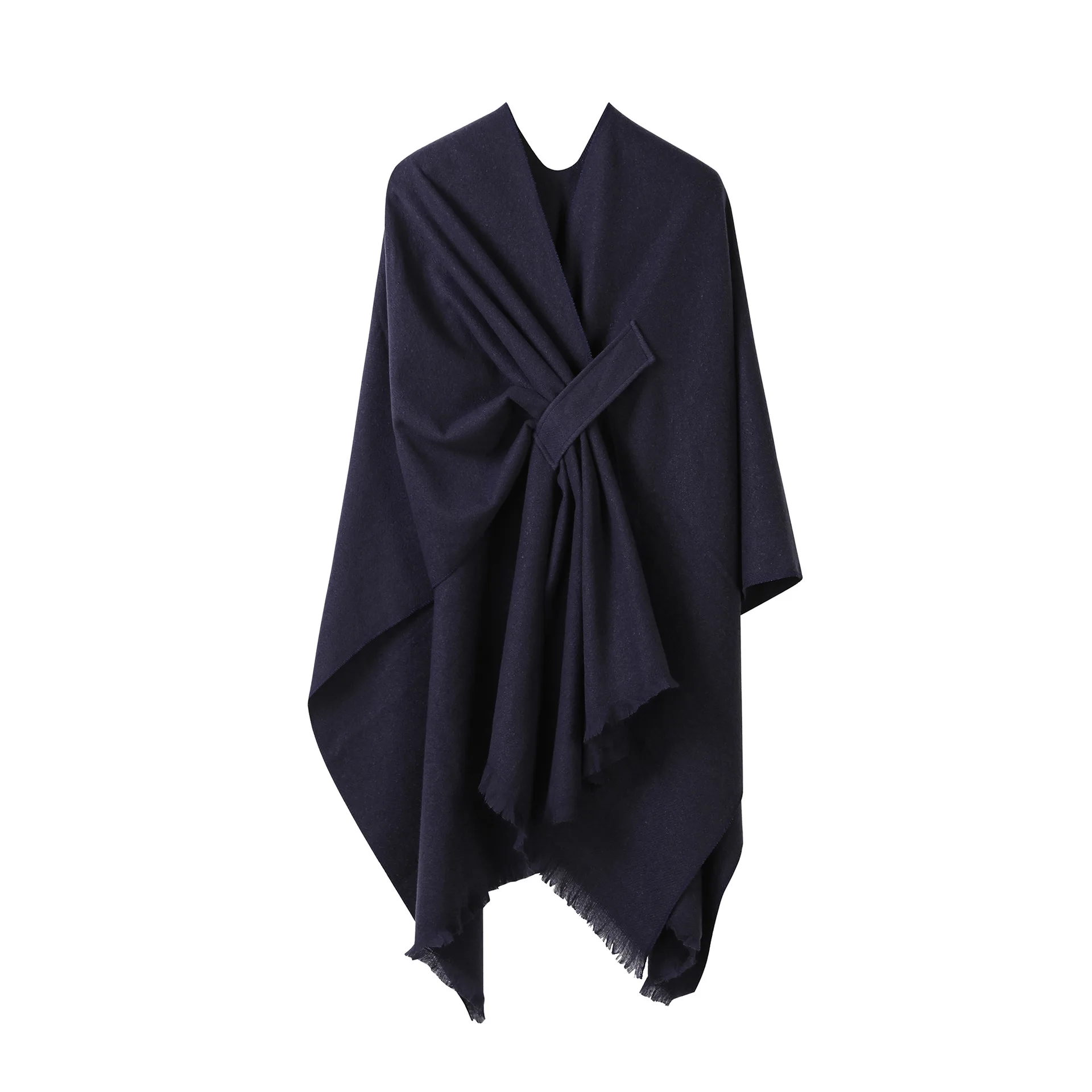 3 Style Zimowy Ciepły Pasiasty Szal Peleryna Krzyżowany Luźny Poncho Płaszcz Damski Duży Ponczo z Imitacji Kaszmiru na Ulicę