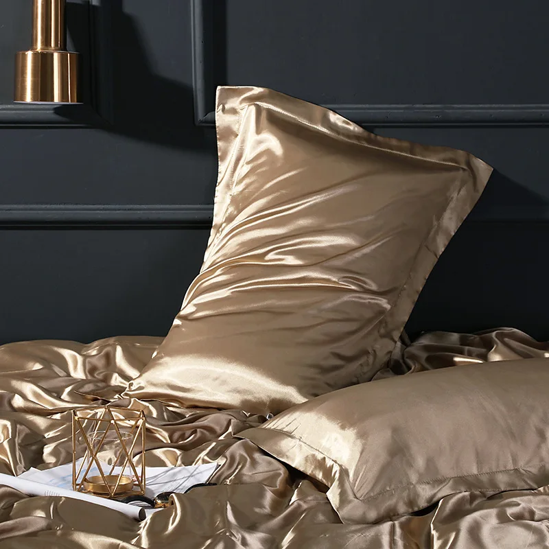 A Pair Solid color double-sided silk beauty pillowcase, mulberry silk ice silk wide edge pillow core, double silk pillowcase