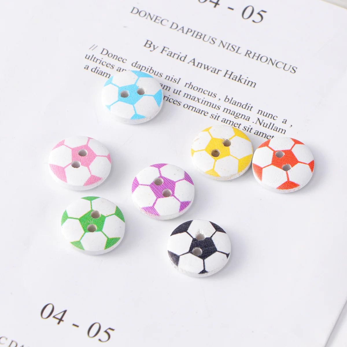 

200Pcs Soccer Pattern Natural Wood Buttons Colorful Painted 2 Holes Decorative Sewing Scrapbooking Craft Supplies