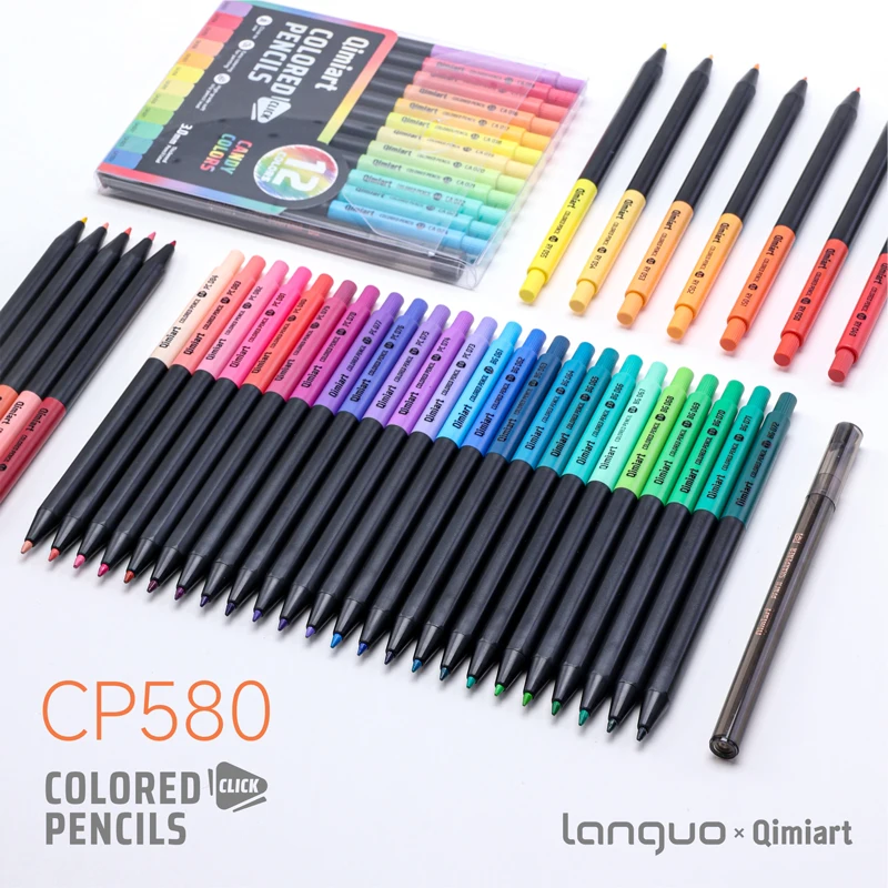Languo 12 Colors Click Mechanical Colored Pencils 3.0mm Soft Oil‑Based Lead Art Stationery for Kids School Office Supplies