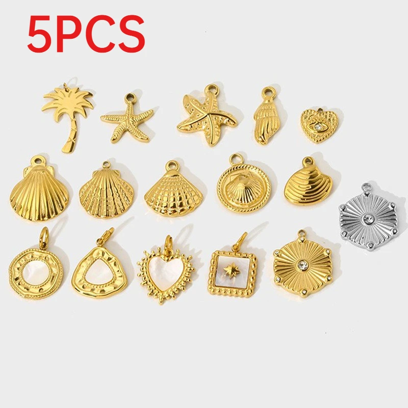 

5Pcs Ocean Charms Stainless Steel Shell Starfish Pendants For DIY Bracelet Necklace