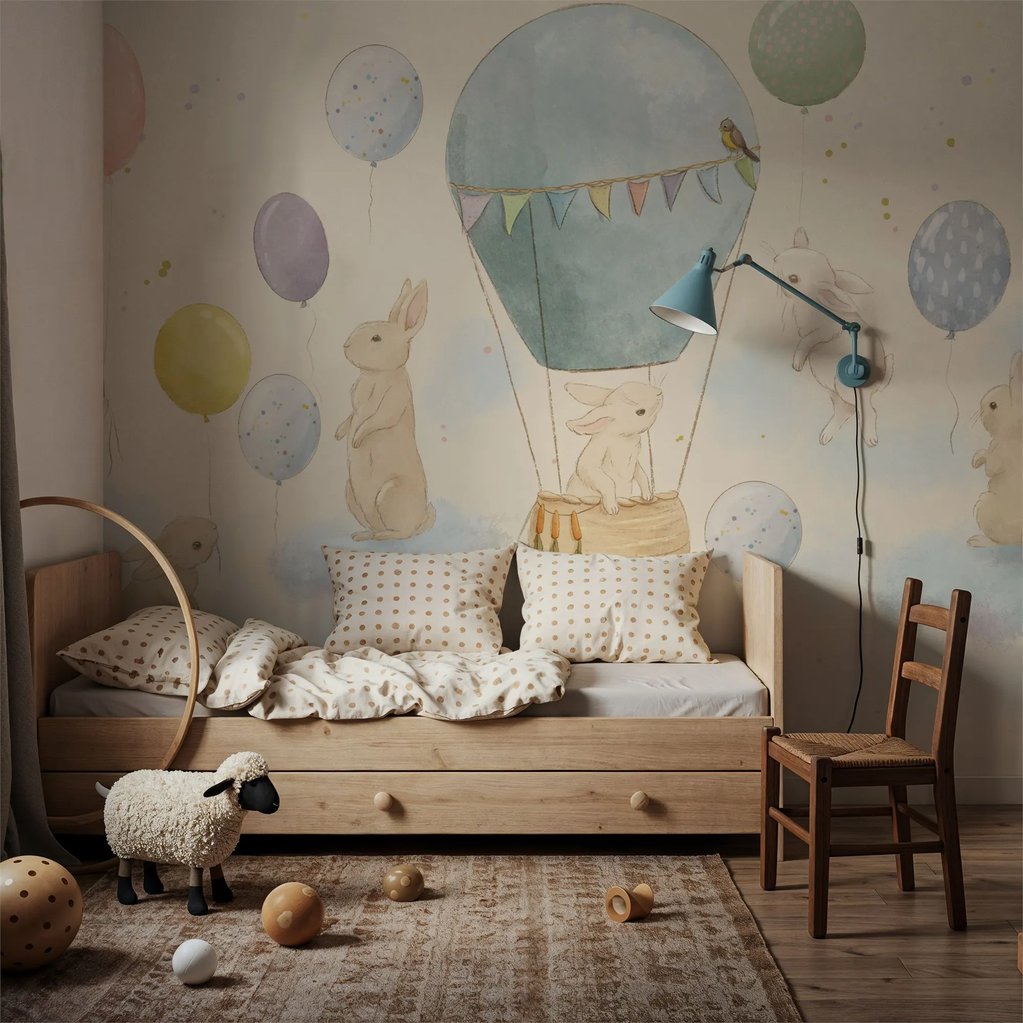 custom Rabbits Balloons 3d Wall mural peel and stick wallpaper