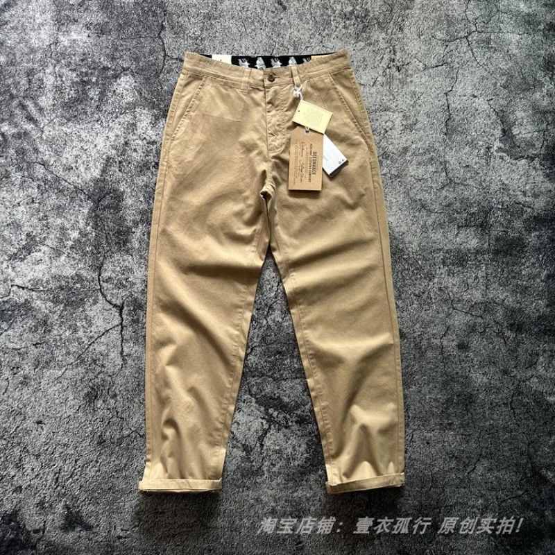 

American Vintage Classic Black Cat 100% Cotton Washed Casual Pants Spring/Summer Thin Straight-Leg Solid Color Men' Trousers