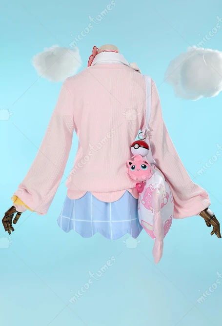 MICCOSTUMES Women's Anime Pink Top and Plaid Skirt with Shirt and Handbag Cosplay Costume