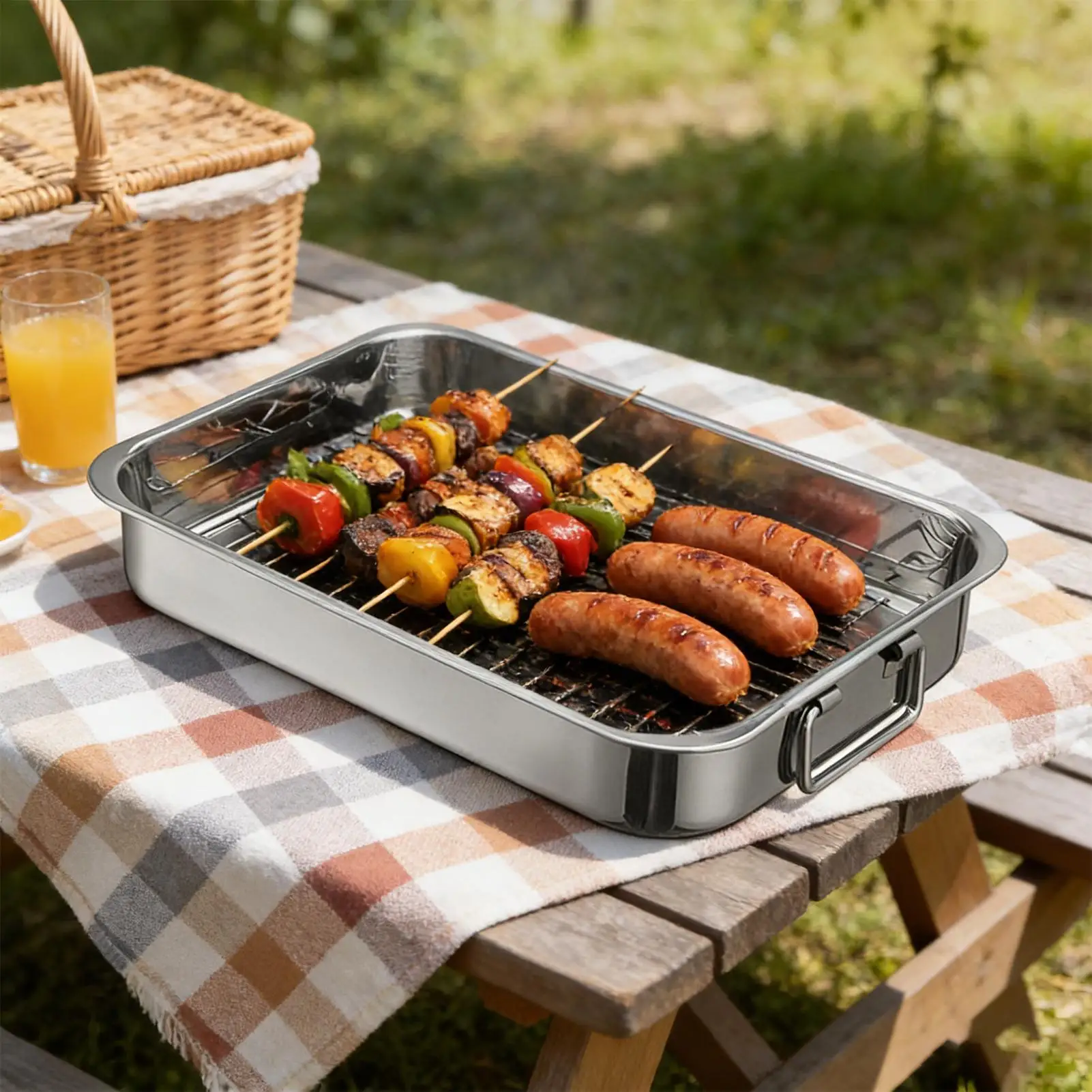 

Прямоугольная форма для запекания из нержавеющей стали 42 см с решеткой, противень для выпечки, посуда для приготовления пищи, форма для запекания курицы, противень для духовки